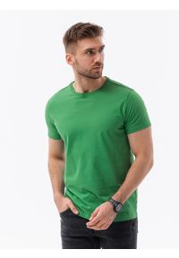 Ombre Clothing - T-shirt męski bawełniany BASIC - zielony V20 S1370 - XXL. Kolor: zielony. Materiał: bawełna. Styl: klasyczny