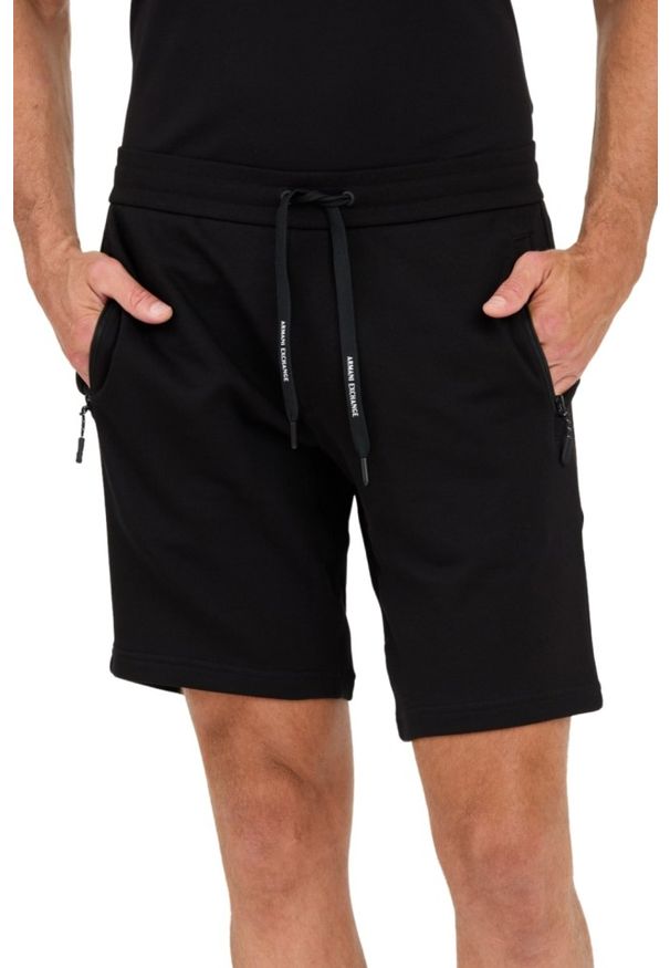 Armani Exchange - ARMANI EXCHANGE Czarne męskie shorty Bermudy, Rozmiar S. Kolor: czarny