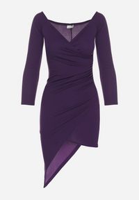 Born2be - Fioletowa Koktajlowa Asymetryczna Sukienka z Kopertowym Dekoltem Zaidelle. Okazja: na imprezę. Typ kołnierza: dekolt kopertowy. Kolor: fioletowy. Typ sukienki: kopertowe, asymetryczne. Styl: wizytowy #7