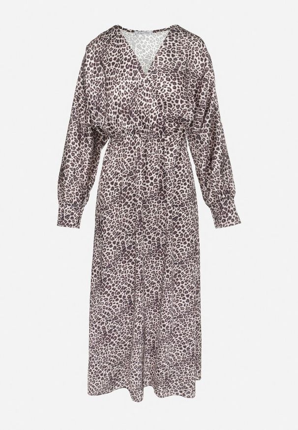 Born2be - Beżowo-Brązowa Sukienka Rozkloszowana z Gumką w Pasie Melpomene. Okazja: na co dzień. Typ kołnierza: dekolt w serek. Kolor: brązowy. Typ sukienki: rozkloszowane. Styl: casual, klasyczny