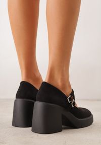 Born2be - Czarne Półbuty na Słupku z Podwójnym Paskiem z Cyrkoniowymi Klamrami Nerilin. Okazja: do pracy, na spotkanie biznesowe. Zapięcie: klamry. Kolor: czarny. Materiał: jeans, materiał. Obcas: na słupku. Styl: klasyczny, biznesowy, elegancki #3