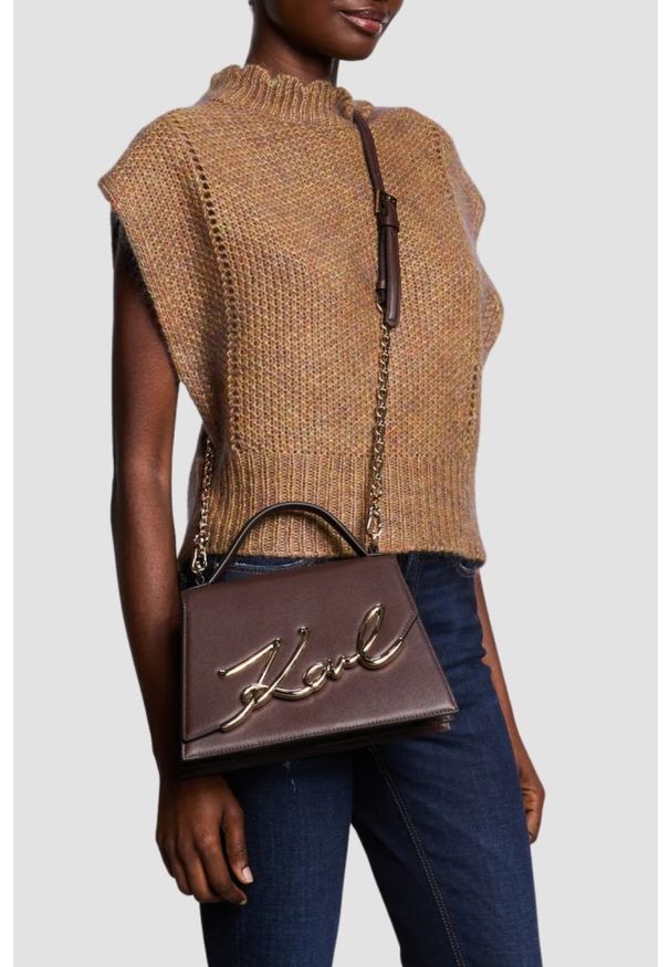 Karl Lagerfeld - KARL LAGERFELD Czekoladowa torebka damska Crossbody. Kolor: brązowy. Materiał: skórzane