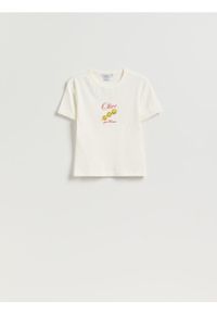 Reserved - T-shirt z nadrukiem - złamana biel. Materiał: bawełna. Wzór: nadruk