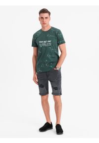 Ombre Clothing - Męskie krótkie spodenki jeansowe z przetarciami i podwiniętą nogawką – szare V3 OM-SRDS-0186 - XXL. Okazja: na co dzień. Kolor: szary. Materiał: jeans. Długość: krótkie. Wzór: aplikacja. Sezon: lato. Styl: casual #5