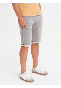 Ombre Clothing - Jeansowe krótkie spodenki męskie z ozdobnymi przeszyciami - jasnoszare V1 - Rozmiar: M. Okazja: na co dzień. Kolor: szary. Materiał: jeans. Długość: krótkie. Styl: wakacyjny, casual #6