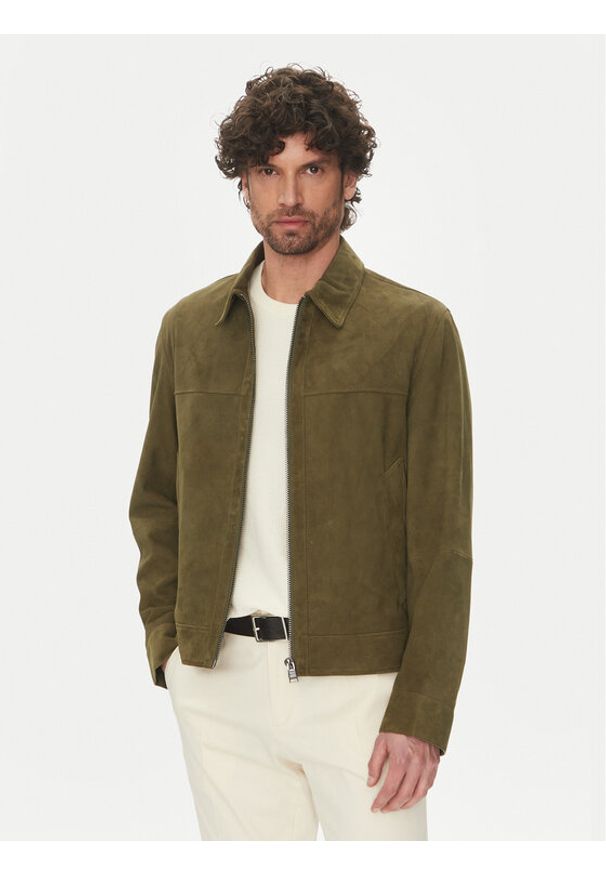BOSS Kurtka skórzana H-Malbano5 50528014 Zielony Regular Fit. Kolor: zielony. Materiał: skóra