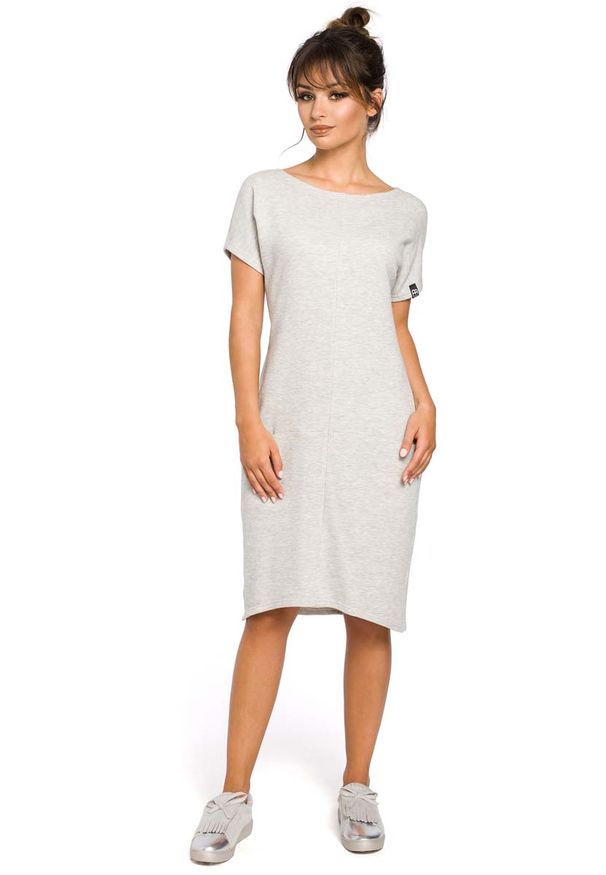 MOE - Dresowa Jasnoszara Sukienka Mini z Kieszeniami w Szwach. Kolor: szary. Materiał: dresówka. Długość: mini