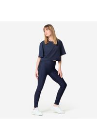 DOMYOS - Legginsy fitness damskie Domyos. Stan: podwyższony. Kolor: niebieski. Materiał: materiał, elastan, poliester. Sport: fitness