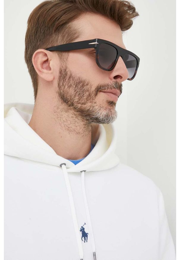 David Beckham okulary przeciwsłoneczne męskie kolor czarny. Kształt: prostokątne. Kolor: czarny