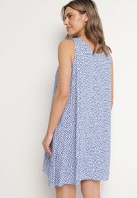 Born2be - Niebieska Bawełniana Rozkloszowana Sukienka Ozdobiona Kwiatami i Guzikami Lisavella. Okazja: na co dzień, na spacer. Kolor: niebieski. Materiał: bawełna. Wzór: aplikacja, kwiaty. Sezon: lato. Styl: klasyczny, casual, elegancki #7