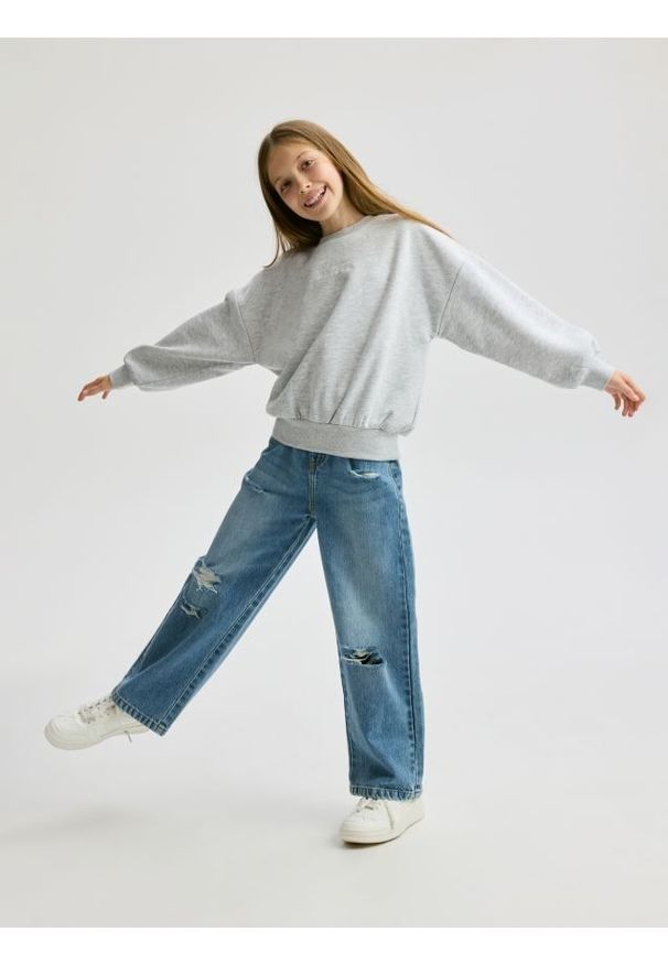 Reserved - Jeansy wide leg z przetarciami - niebieski. Kolor: niebieski