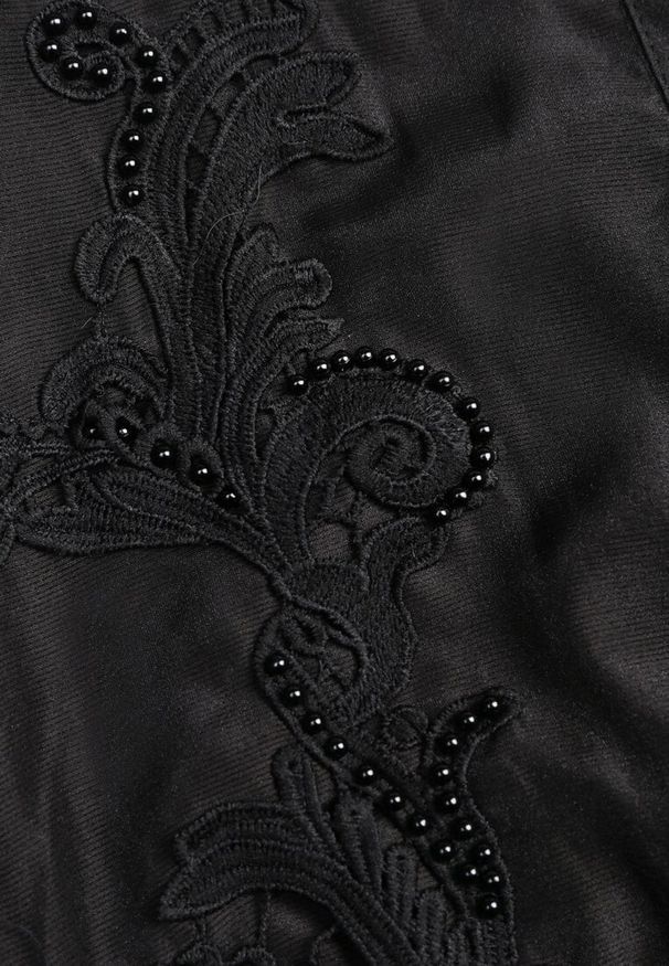 Renee - Czarna Koszula z Transparentnymi Rękawami i Koronką z Perełkami Ulani. Kolor: czarny. Materiał: koronka. Wzór: koronka. Styl: elegancki