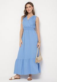 Born2be - Niebieska Sukienka o Rozkloszowanym Kroju Bez Rękawów z Kopertowym Dekoltem Filoria. Typ kołnierza: dekolt kopertowy. Kolor: niebieski. Długość rękawa: bez rękawów. Typ sukienki: kopertowe. Styl: elegancki #3