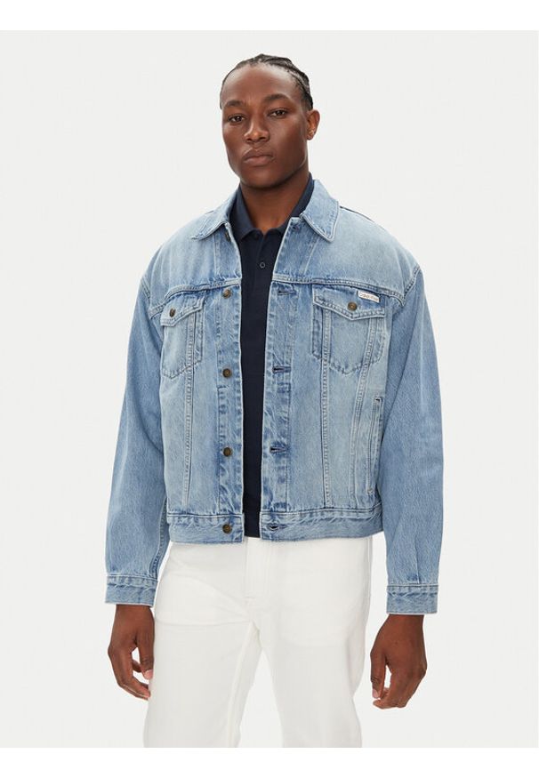 Calvin Klein Jeans Kurtka jeansowa 90's Icon LV04RB794G Niebieski Regular Fit. Kolor: niebieski. Materiał: bawełna