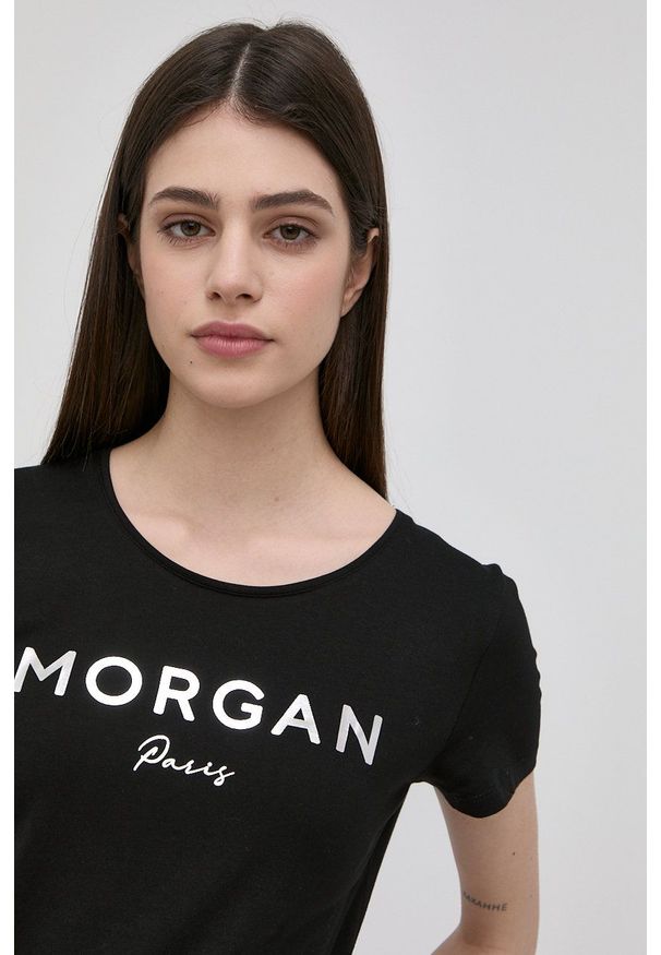 Morgan t-shirt damski kolor czarny. Okazja: na co dzień. Kolor: czarny. Materiał: bawełna, dzianina. Wzór: nadruk. Styl: casual