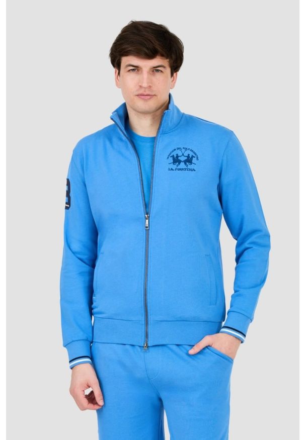 La Martina - LA MARTINA Błękitna męska rozpinana bluza, Rozmiar XL. Kolor: niebieski