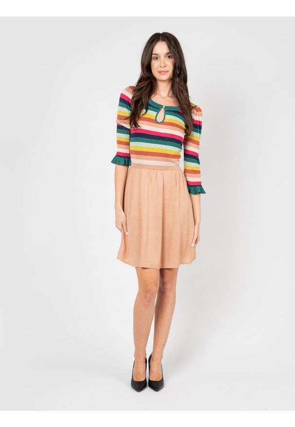 Patrizia Pepe Sukienka | 8A0435/A1QZA | Kobieta | Wielokolorowy. Okazja: na co dzień. Kolor: wielokolorowy. Materiał: poliamid, poliester, wiskoza. Wzór: paski, aplikacja. Typ sukienki: proste. Styl: klasyczny, casual, elegancki. Długość: midi