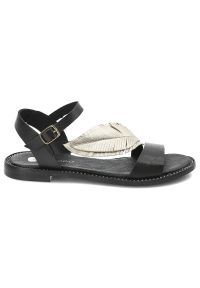Czarno Złote Sandały Armodo Stylowe Obuwie Damskie Z Liściem. Okazja: na co dzień. Zapięcie: pasek. Kolor: czarny. Materiał: skóra. Wzór: paski. Styl: elegancki #5