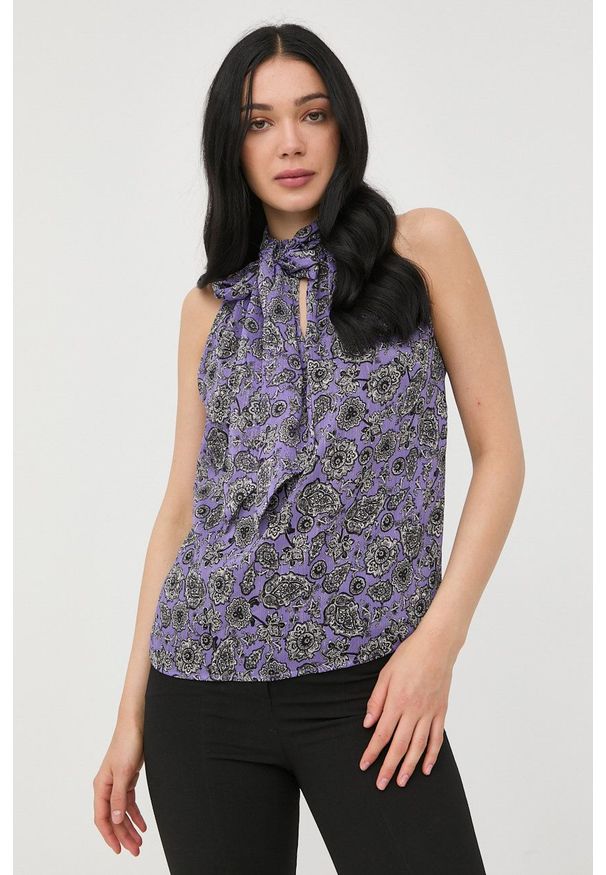 Morgan bluzka damska kolor fioletowy wzorzysta. Okazja: na co dzień. Kolor: fioletowy. Materiał: tkanina. Styl: casual