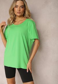 Renee - Zielona Bluzka w Stylu T-shirtowym z Okrągłym Dekoltem Lireuma. Kolor: zielony