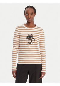 Karl Lagerfeld - KARL LAGERFELD Bluzka A1W17137 Beżowy Regular Fit. Typ kołnierza: dekolt w karo. Kolor: beżowy. Materiał: bawełna #1