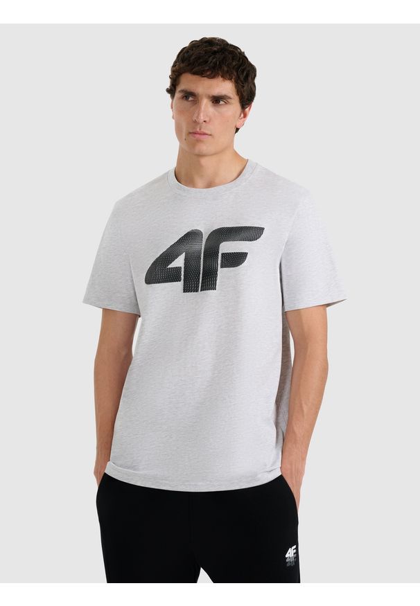 4f - 4F T-shirt regular z nadrukiem męski - szary XL. Okazja: na co dzień. Kolor: szary. Wzór: nadruk. Styl: casual