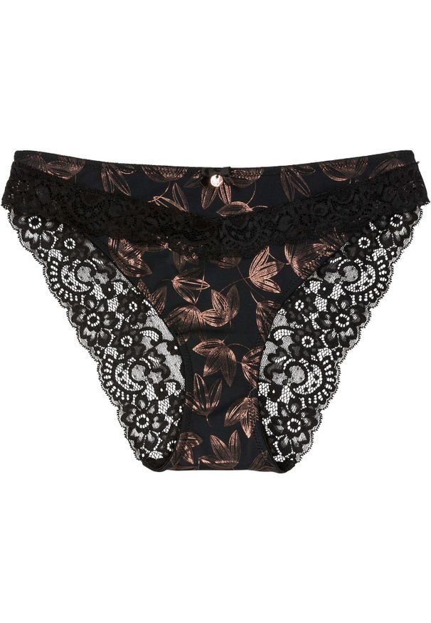 bonprix - Figi. Kolor: czarny. Materiał: koronka. Wzór: nadruk, koronka
