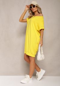 Renee - Żółta T-shirtowa Sukienka Pudełkowa z Elastycznej Bawełny Ellensa. Kolor: żółty. Materiał: bawełna. Styl: wakacyjny. Długość: mini