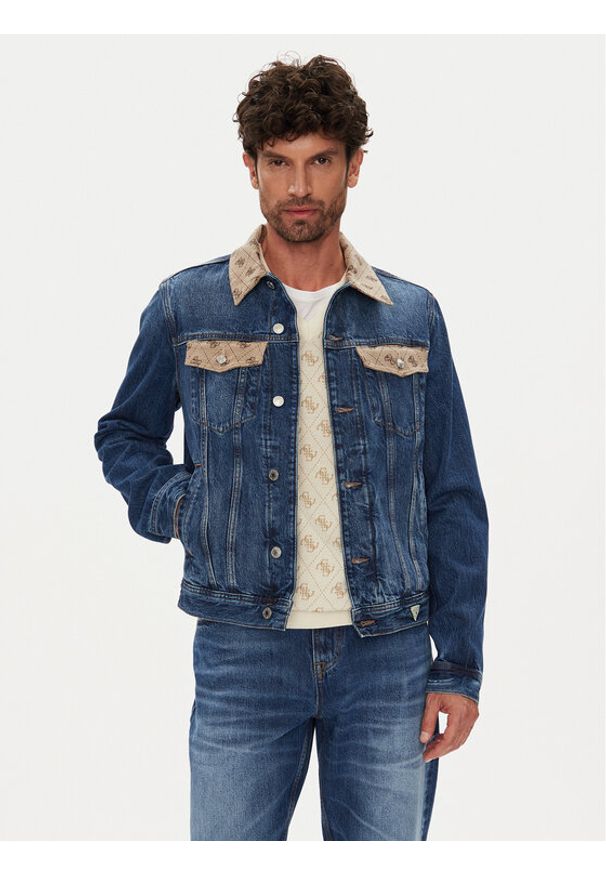 Guess Kurtka jeansowa M5YXN1 D5KT3 Granatowy Regular Fit. Kolor: niebieski. Materiał: bawełna