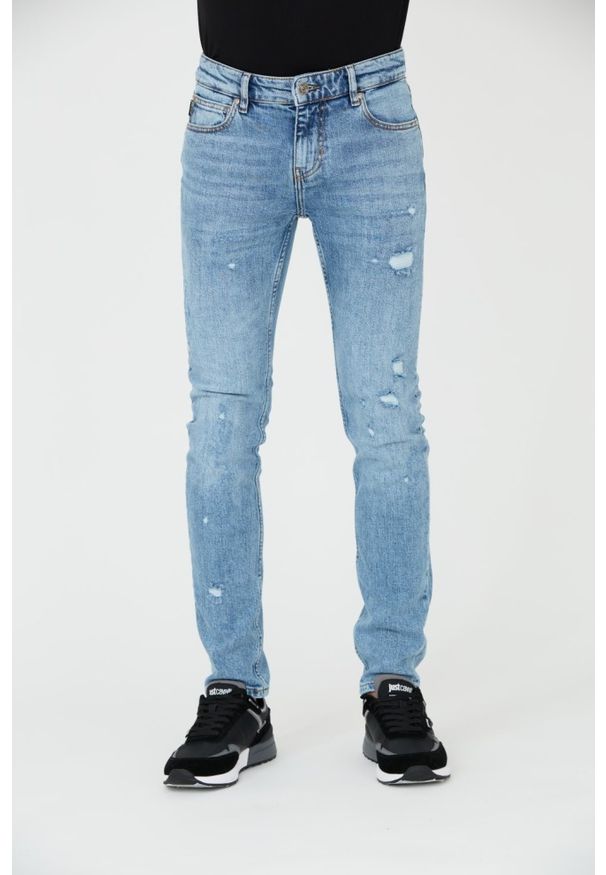 Just Cavalli - JUST CAVALLI Niebieskie męskie jeansy Super Slim Chain, Rozmiar 34. Kolor: niebieski