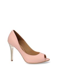 Arturo Vicci - Czółenka różowe peep toe. Nosek buta: otwarty. Kolor: różowy. Materiał: skóra ekologiczna. Obcas: na obcasie. Wysokość obcasa: wysoki #3