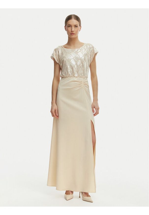 Rinascimento Sukienka wieczorowa CFC0020276002 Beżowy Slim Fit. Kolor: beżowy. Materiał: syntetyk. Styl: wizytowy