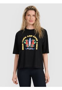 4f - 4F T-shirt oversize z nadrukiem damski - czarny XL. Okazja: na co dzień. Kolor: czarny. Materiał: materiał, bawełna, jersey, dzianina. Długość rękawa: krótki rękaw. Długość: krótkie. Wzór: nadruk. Styl: sportowy, klasyczny, casual