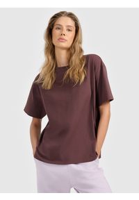 4f - 4F T-shirt loose gładki damski - brązowy XS. Okazja: na co dzień. Kolor: brązowy. Materiał: dzianina, jersey. Wzór: gładki. Styl: casual #1