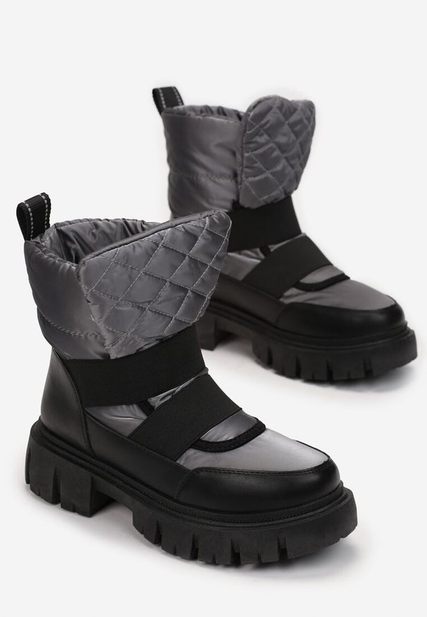 Born2be - Czarno-Szare Śniegowce Wsuwane Pikowane Florine. Okazja: na co dzień. Zapięcie: bez zapięcia. Kolor: czarny. Materiał: wełna, jeans. Sezon: zima. Styl: casual