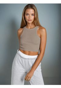 Sinsay - Crop top - beżowy. Kolor: beżowy