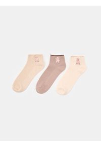 Sinsay - Prążkowane skarpetki z haftowanymi misiami 3 pack - kremowy. Kolor: kremowy. Materiał: prążkowany. Wzór: haft #1