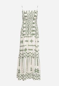 Born2be - Beżowo-Zielona Wiskozowa Marszczona Sukienka na Regulowanych Ramiączkach z Falbanką Dwalea. Okazja: na randkę, na spacer. Typ kołnierza: kołnierz z falbankami. Kolor: beżowy. Materiał: wiskoza. Długość rękawa: na ramiączkach. Sezon: lato. Styl: klasyczny, elegancki #7