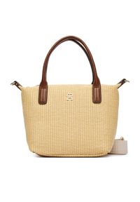 TOMMY HILFIGER - Tommy Hilfiger Torebka Popette Mini Tote Raffia AW0AW18523 Beżowy. Kolor: beżowy #1
