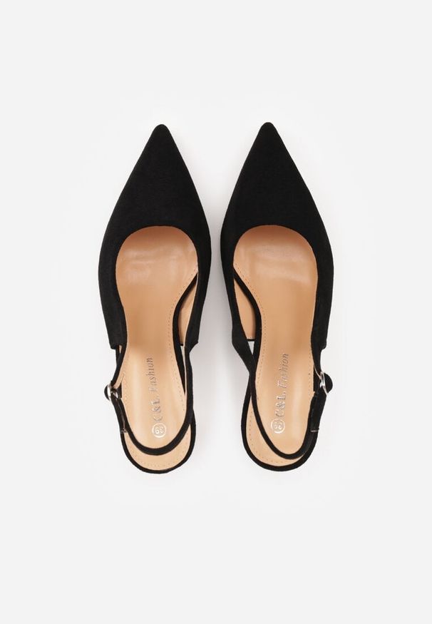Renee - Czarne Sandały na Szpilce w Stylu Slingback Tarosie. Okazja: na co dzień. Zapięcie: sprzączka. Kolor: czarny. Materiał: jeans. Sezon: wiosna. Obcas: na szpilce. Styl: elegancki, casual