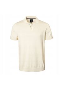 Dzianinowa Koszulka Polo - Pako Jeans - Ecru. Okazja: na co dzień. Typ kołnierza: polo. Kolor: brązowy, beżowy, wielokolorowy. Materiał: bawełna. Wzór: ze splotem. Styl: casual #1
