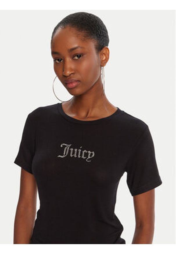 Juicy Couture T-Shirt Sheer JCWCT225301 Czarny Slim Fit. Kolor: czarny. Materiał: wiskoza