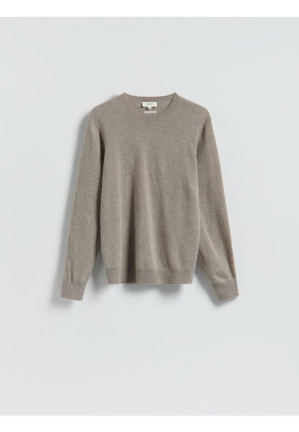Reserved - Wełniany sweter z dodatkiem kaszmiru - beżowy. Kolor: beżowy. Materiał: kaszmir, wełna