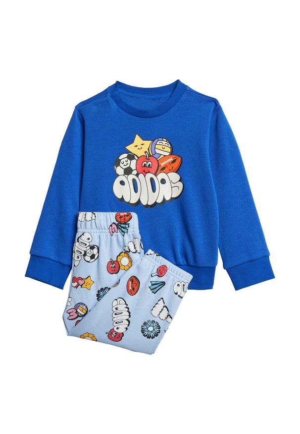 Adidas - Dres Seasonal Essentials Fun Kids. Okazja: na uczelnię. Kolor: niebieski, wielokolorowy, biały. Materiał: dresówka. Styl: młodzieżowy