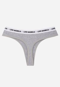 Renee - Szare Majtki Stringi z Bawełną Ozdobione Napisami Amero. Kolor: szary. Materiał: bawełna. Wzór: aplikacja, napisy #3