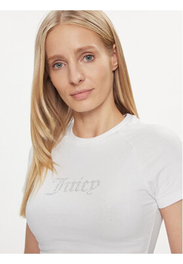 Juicy Couture T-Shirt Shrunken Diamante JCMCT223257 Biały Slim Fit. Kolor: biały. Materiał: bawełna