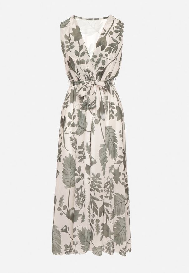 Born2be - Zielona Kopertowa Sukienka z Wiskozą z Wiązanym Paskiem Nativire. Okazja: na co dzień. Typ kołnierza: dekolt w serek. Kolor: zielony. Materiał: wiskoza. Typ sukienki: kopertowe. Styl: casual, elegancki, klasyczny