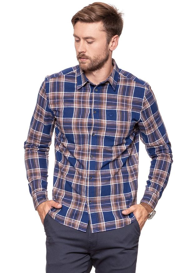 Wrangler - KOSZULA WRANGLER LS 1PKT SHIRT BLUE DEPTHS W5760OPJY 112129453. Wzór: kratka