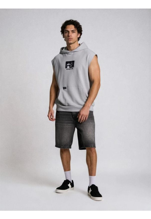 Sinsay - Bluza z kapturem z nadrukiem Rocky Balboa - szary. Typ kołnierza: kaptur. Kolor: szary. Wzór: nadruk