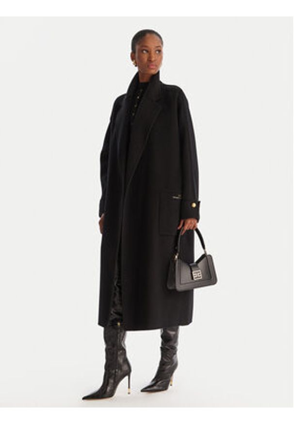 Elisabetta Franchi Płaszcz wełniany CP-68D-56E2-V820 Czarny Regular Fit. Kolor: czarny. Materiał: wełna